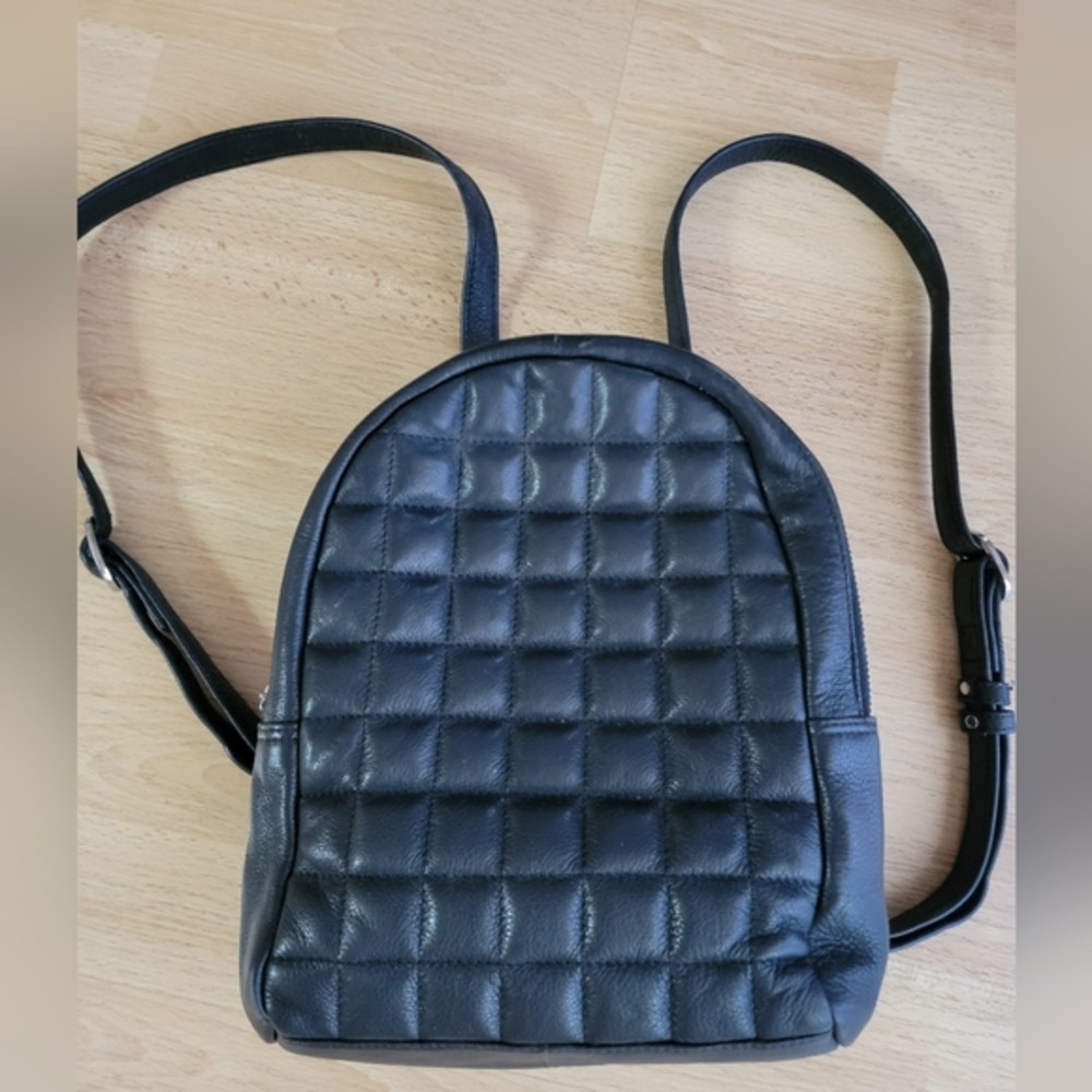 Still Nordic Black Genuine Leather Quilted‎ Backpack